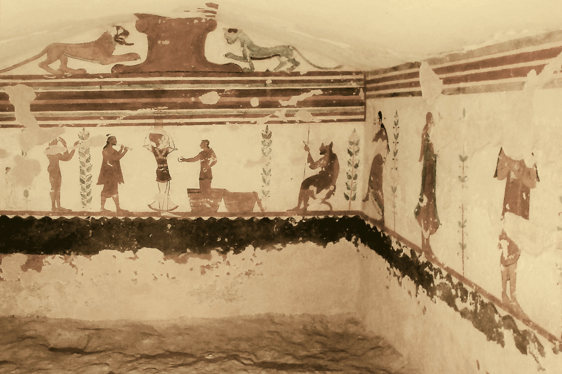 TUSCANIA, ITALY - SEPTEMBER 2, 2006: The picture shows the Tomb of the Jugglers (end of 5th century B.C.), recorded at Tarquinia, Lazio, Italy.